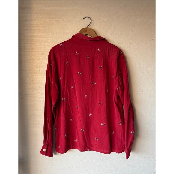 VTG 1940s/50s Holiday Sportswear Red Pilgrim Print Button Up Shirt Size Small - Picture 2 of 9